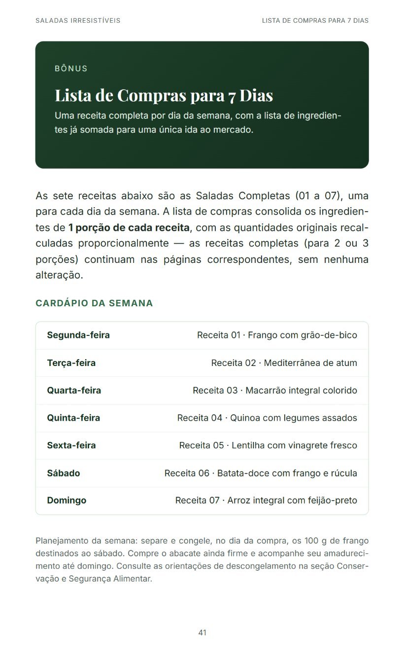 Página da lista de compras para 7 dias