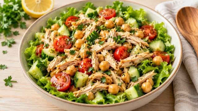 Salada de frango com grão-de-bico