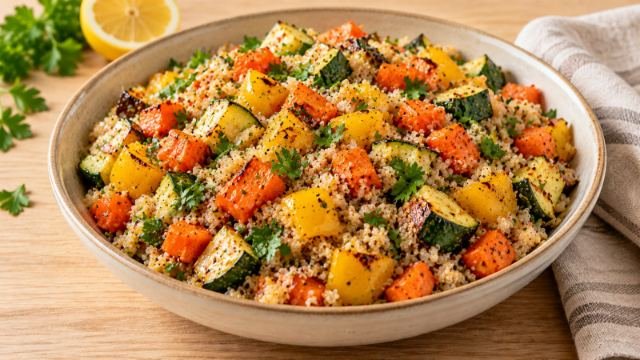 Salada de quinoa com legumes assados