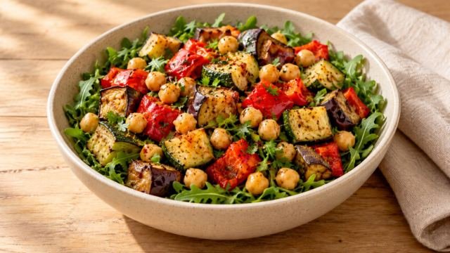 Salada de legumes assados com grão-de-bico